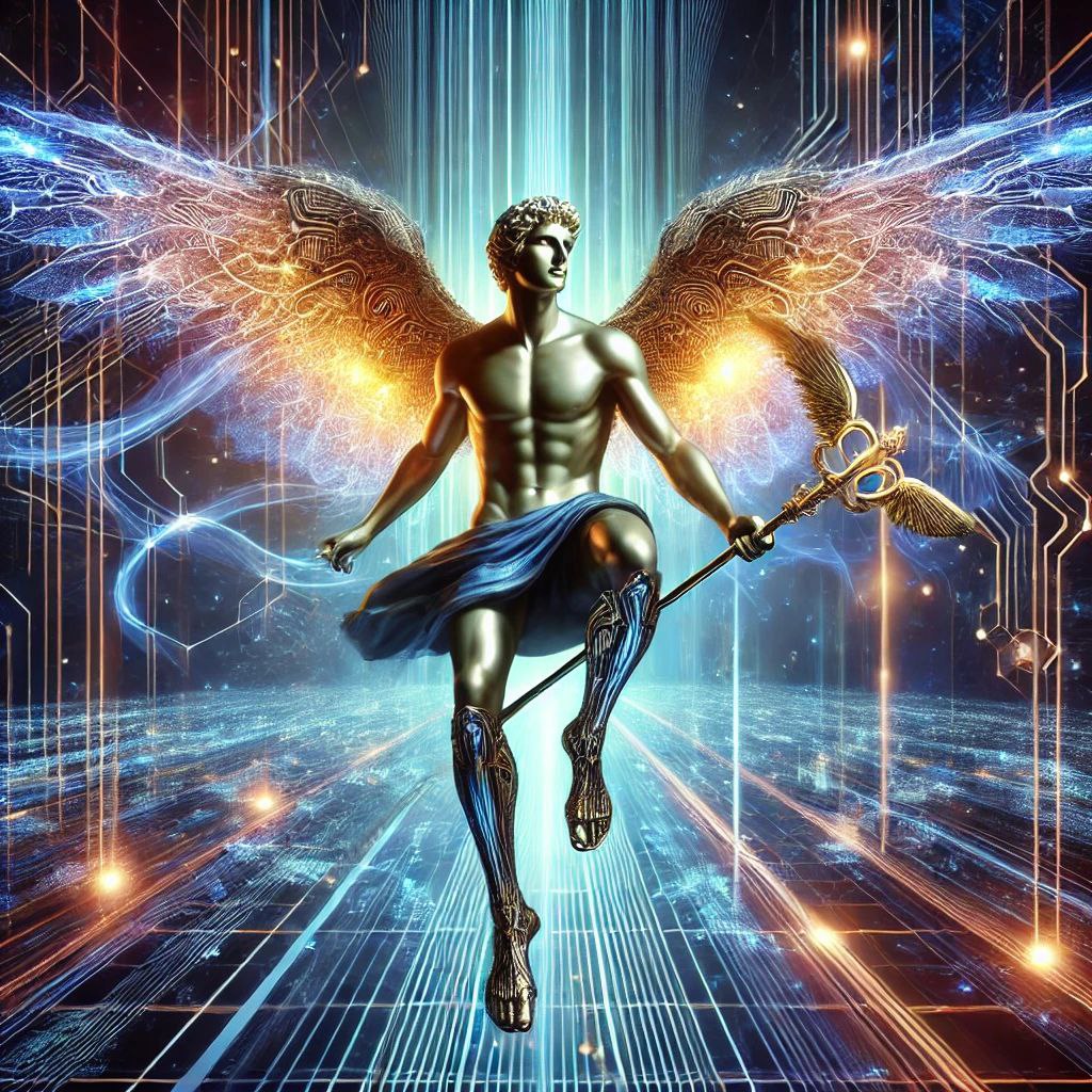 Hermes with his caduceus and winged sandals